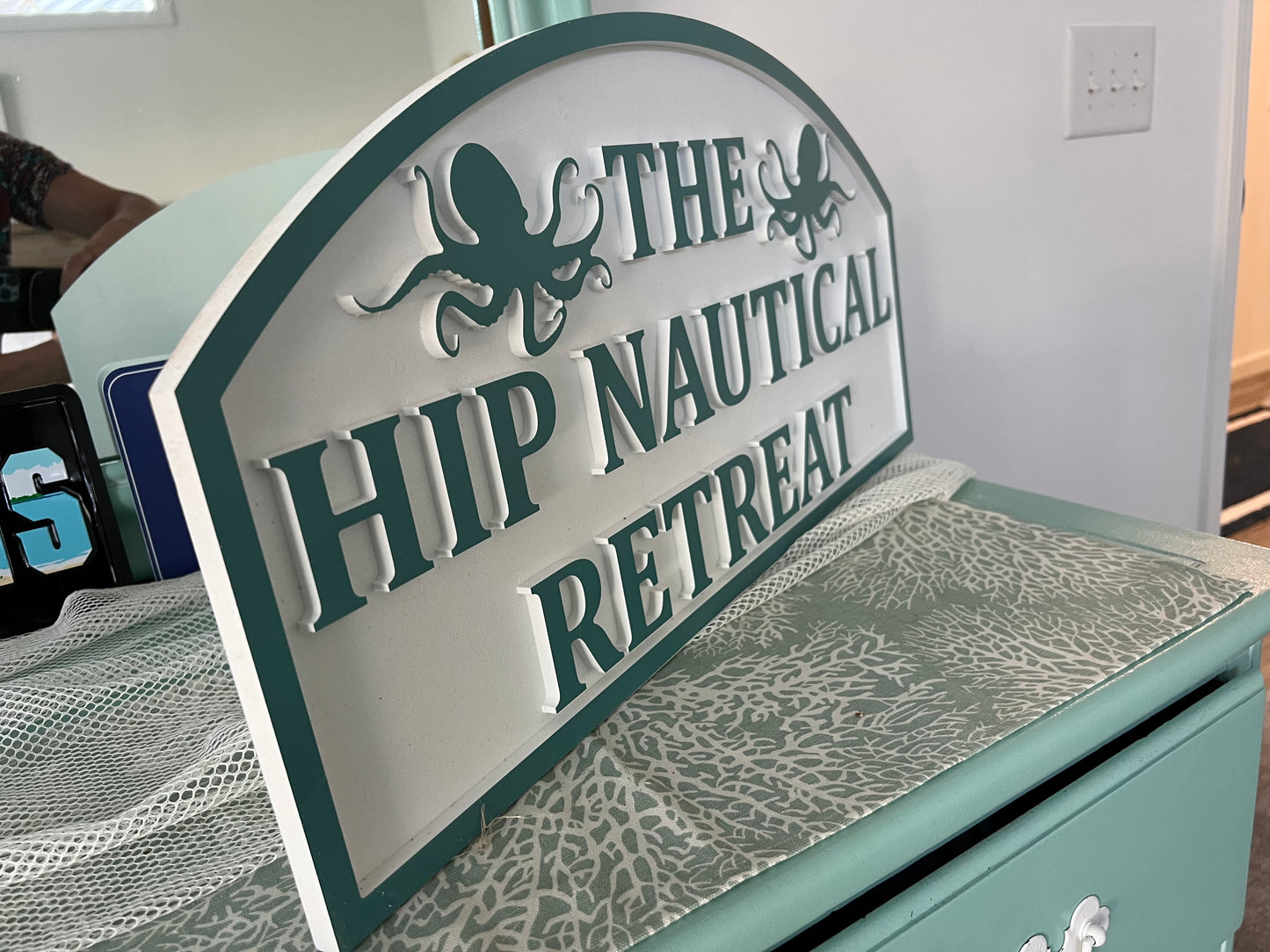 Custom 3D Raised Letters Sign- The Hip Nautical Retreat, Octopus, Dimensional Signs