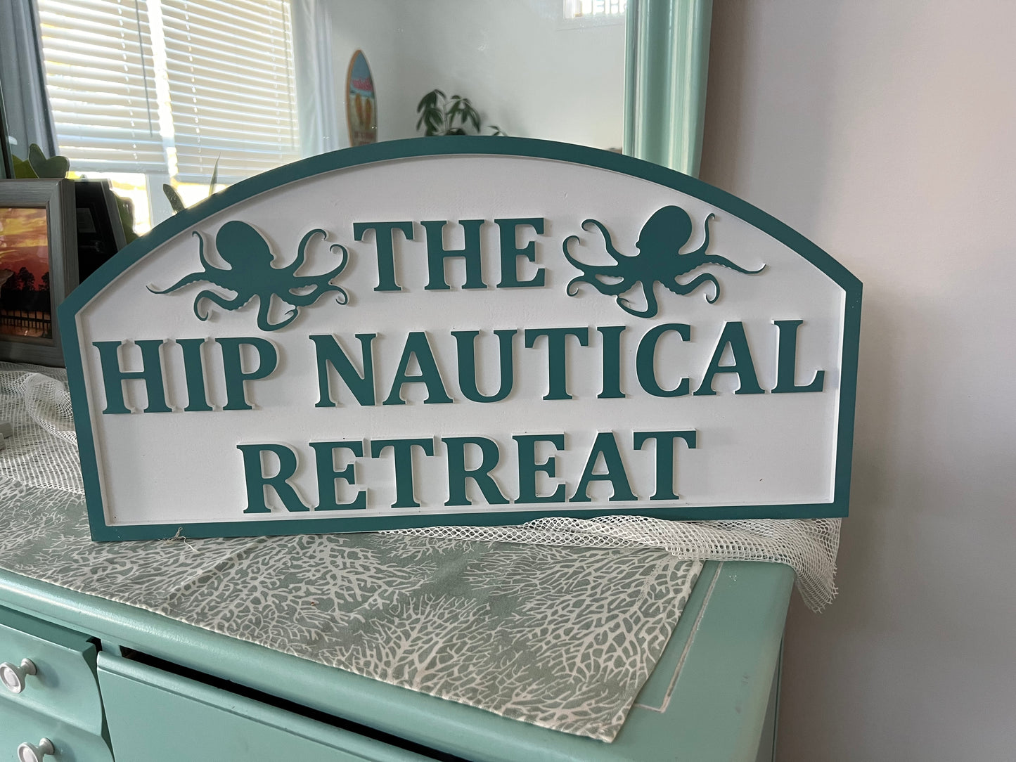 Custom 3D Raised Letters Sign- The Hip Nautical Retreat, Octopus, Dimensional Signs