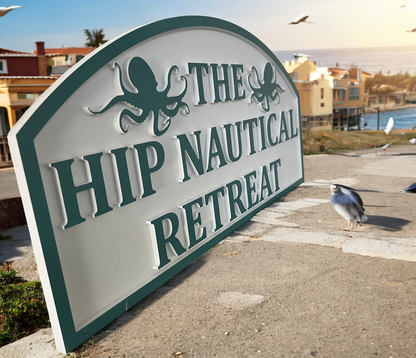 Custom 3D Raised Letters Sign- The Hip Nautical Retreat, Octopus, Dimensional Signs