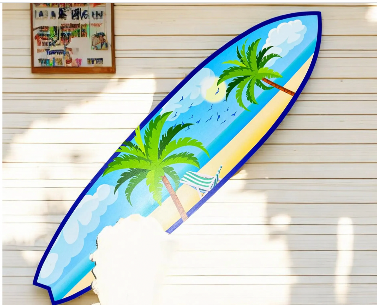 Tropical Palm Trees Surfboard with Shark Bite